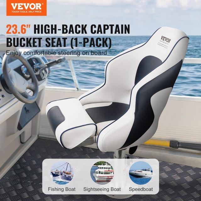 Alt view image 2 of 7 - VEVOR Captain Bucket Seat Boat Seat, Flip Up Boat Seat, with Thickened Sponge Padding, Flip-up Bolster Boat Captain Chair for Fishing Boat, Sightseeing Boat, Speedboat, Canoe, 1-Piece