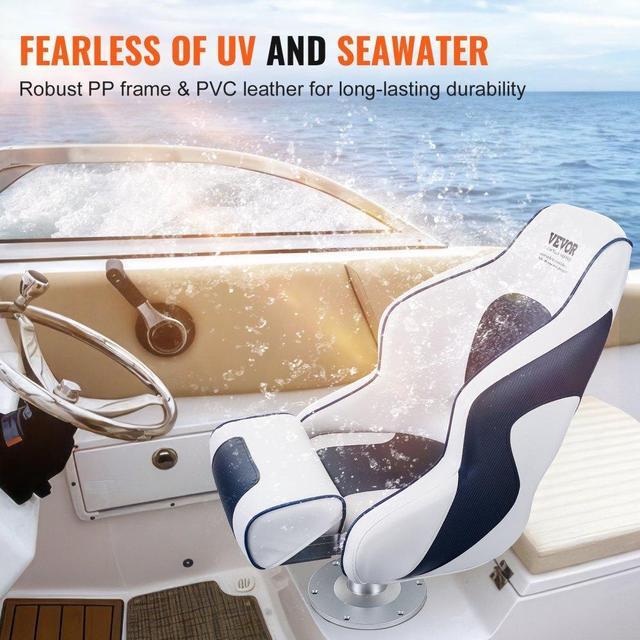 Alt view image 4 of 7 - VEVOR Captain Bucket Seat Boat Seat, Flip Up Boat Seat, with Thickened Sponge Padding, Flip-up Bolster Boat Captain Chair for Fishing Boat, Sightseeing Boat, Speedboat, Canoe, 1-Piece