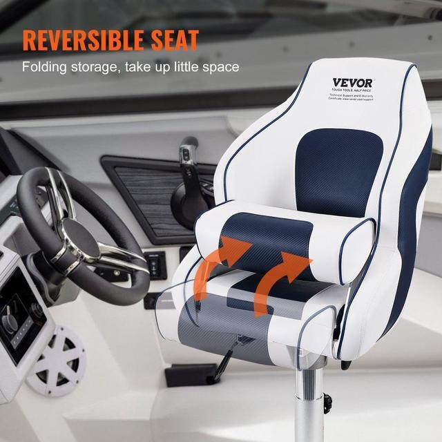 Alt view image 5 of 7 - VEVOR Captain Bucket Seat Boat Seat, Flip Up Boat Seat, with Thickened Sponge Padding, Flip-up Bolster Boat Captain Chair for Fishing Boat, Sightseeing Boat, Speedboat, Canoe, 1-Piece