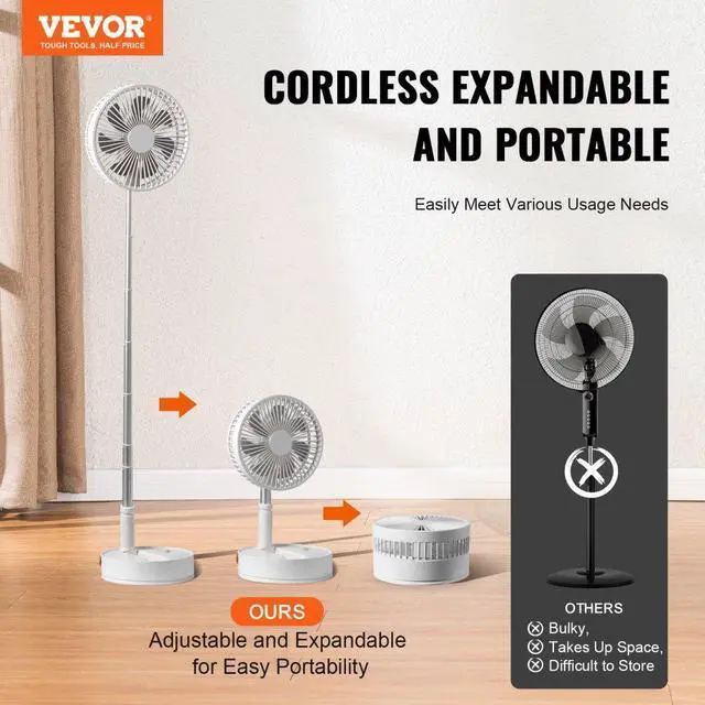 Alt view image 2 of 10 - VEVOR 8 Inch Foldable Oscillating Standing Fan with Remote Control, 4 Speed Adjustable Portable Desk Quiet Fan, 7200mah Rechargeable USB Small Fan, Folded Rotating Floor Fan for Bedroom Office Travel