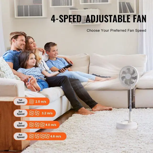 Alt view image 3 of 10 - VEVOR 8 Inch Foldable Oscillating Standing Fan with Remote Control, 4 Speed Adjustable Portable Desk Quiet Fan, 7200mah Rechargeable USB Small Fan, Folded Rotating Floor Fan for Bedroom Office Travel