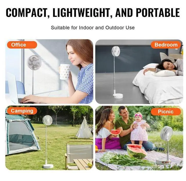 Alt view image 6 of 10 - VEVOR 8 Inch Foldable Oscillating Standing Fan with Remote Control, 4 Speed Adjustable Portable Desk Quiet Fan, 7200mah Rechargeable USB Small Fan, Folded Rotating Floor Fan for Bedroom Office Travel