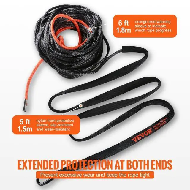 Alt view image 4 of 7 - VEVOR Synthetic Winch Rope, 1/4 Inch x 50 Feet 10,000 lbs Synthetic Winch Line Cable Rope with Protective Sleeve + Stopper + Forged Winch Hook + Pull Strap, Fit for ATV, UTV, Small Vehicle, Pickup