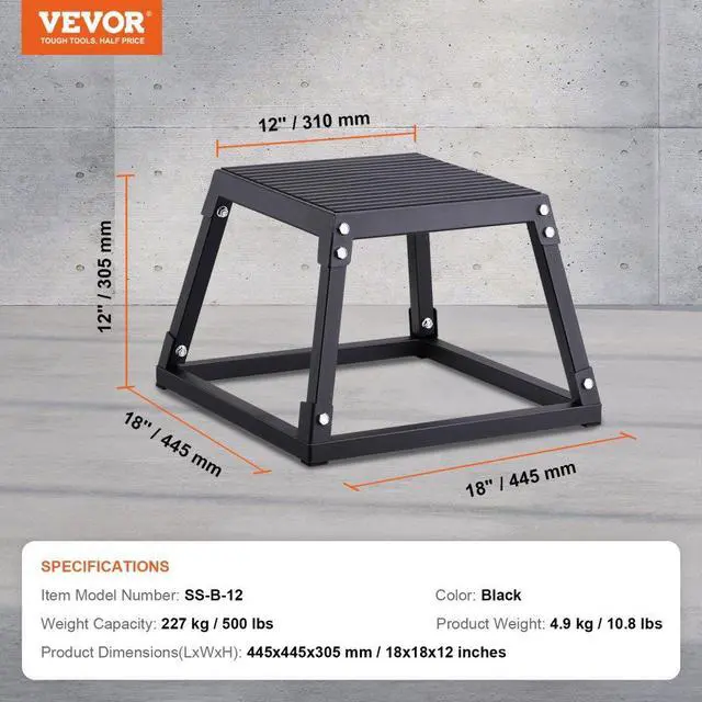 Alt view image 7 of 14 - VEVOR Plyometric Jump Box, 12 Inch Plyo Box, Steel Plyometric Platform and Jumping Agility Box, Anti-Slip Fitness Exercise Step Up Box for Home Gym Training, Conditioning Strength Training, Black