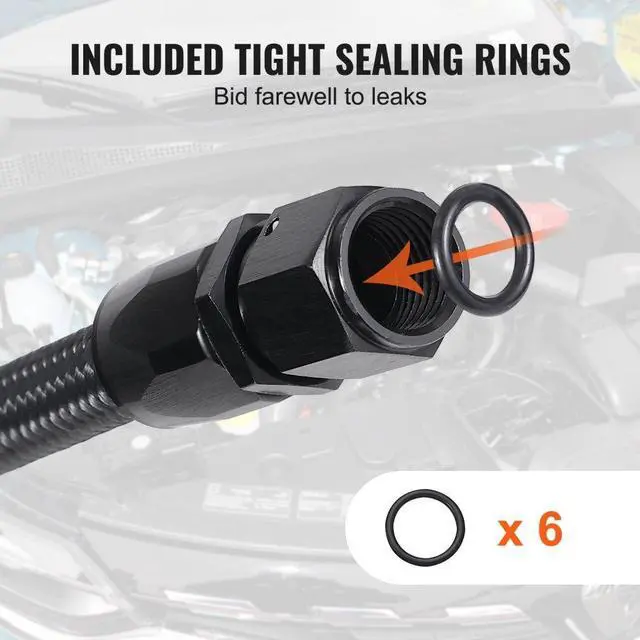 Alt view image 6 of 14 - VEVOR 10AN Fuel Line Kit, 10 FT Fuel Hose Kit, 0.55" Nylon Stainless Steel Braided Fuel Line Oil/Gas/Diesel Hose End Fitting Kit, with 7 PCS Swivel Fitting Adapter Kit, Black