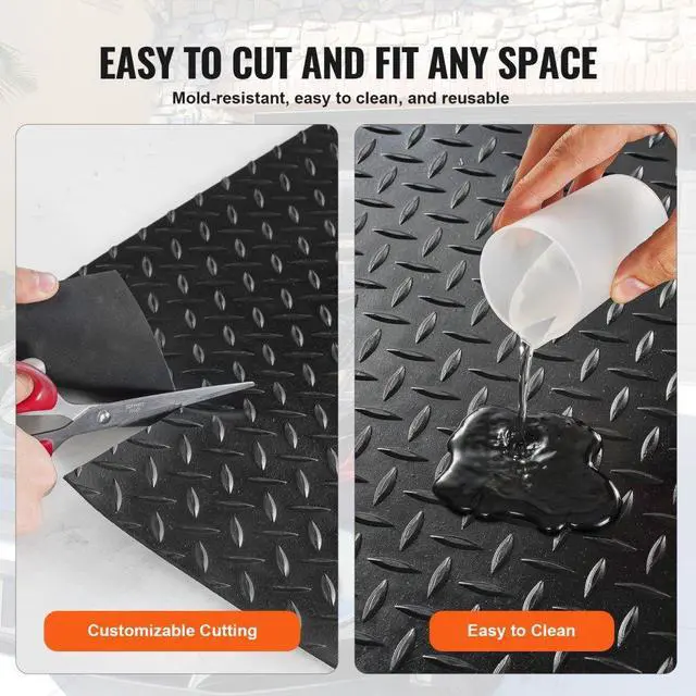 Alt view image 5 of 7 - VEVOR Diamond-Plate Rubber Flooring Roll, 3 mm x 4 ft x 8 ft Garage Floor Mat, SBR Rubber Garage Flooring Roll, Easy to Clean, Diamond Plate Rubber Mat for Under Cars, Garage Industry Gym, Black