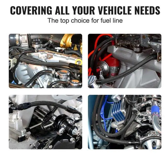 Alt view image 3 of 7 - VEVOR 6AN Fuel Line Kit, 25 FT Fuel Hose Kit, 5/16" Nylon Stainless Steel Braided PTFE Fuel Line Kit, E85/Oil/Gas/Diesel Hose End Fitting Kit, with 15 PCS Swivel Fitting Adapter Kit, Black