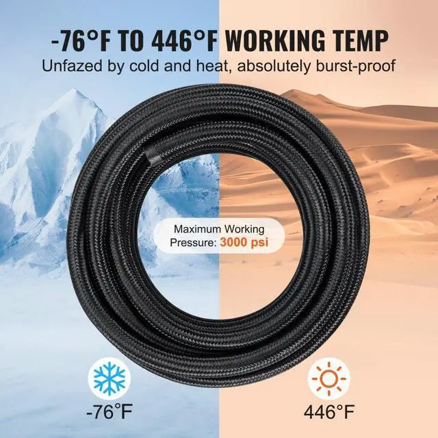 Alt view image 4 of 7 - VEVOR 6AN Fuel Line Kit, 25 FT Fuel Hose Kit, 5/16" Nylon Stainless Steel Braided PTFE Fuel Line Kit, E85/Oil/Gas/Diesel Hose End Fitting Kit, with 15 PCS Swivel Fitting Adapter Kit, Black