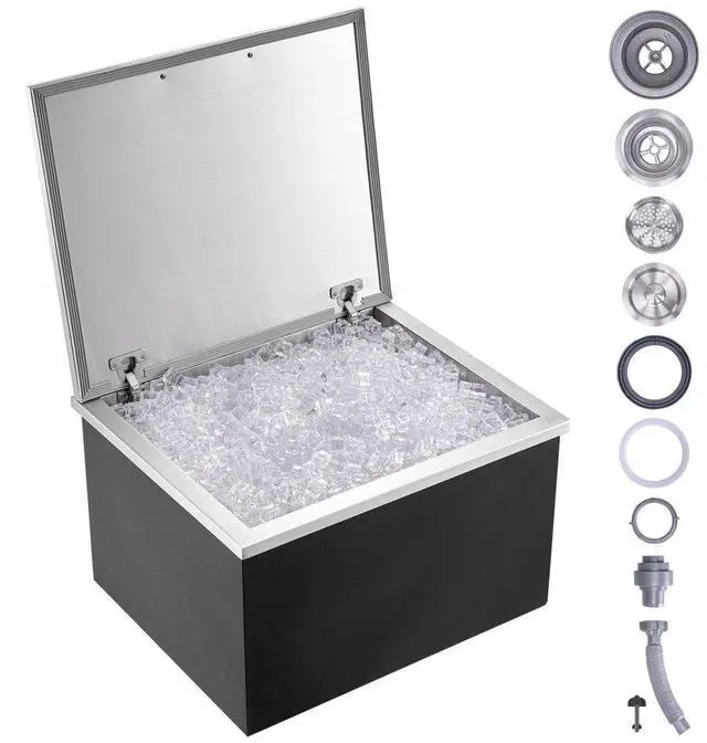 Main image of VEVOR Drop in Ice Chest, 28"L x 16"W x 17"H Stainless Steel Ice Cooler, Commercial Ice Bin with Hinged Cover, 40 qt Outdoor Kitchen Ice Bar, Drain-pipe and Drain Plug Included, for Cold Wine Beer