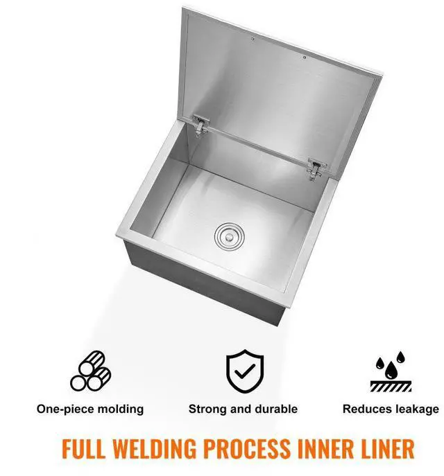 Alt view image 4 of 7 - VEVOR Drop in Ice Chest, 28"L x 16"W x 17"H Stainless Steel Ice Cooler, Commercial Ice Bin with Hinged Cover, 40 qt Outdoor Kitchen Ice Bar, Drain-pipe and Drain Plug Included, for Cold Wine Beer