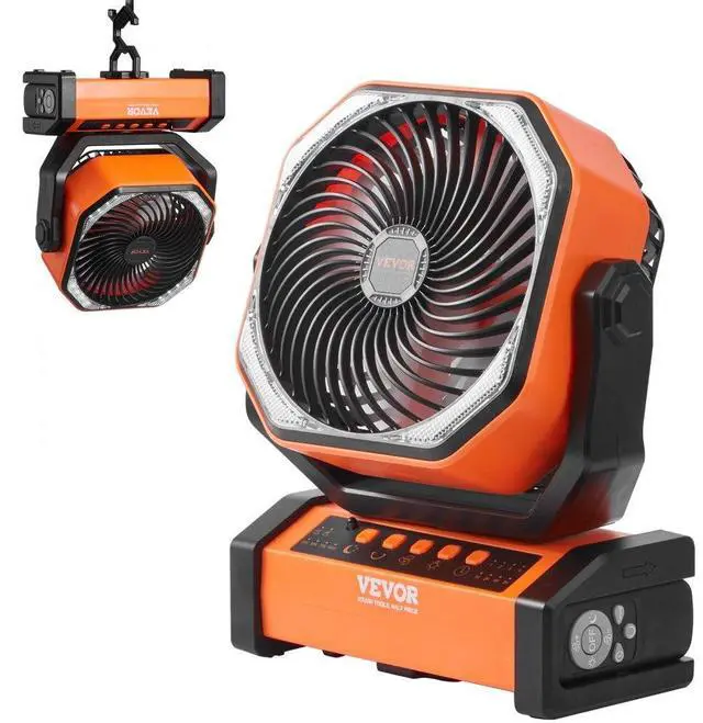 Main image of VEVOR Portable Fan Rechargeable 9 inch, Battery Powered Fan with LED Lantern, 4 Speeds Adjustable & 45°/90°Automatic Swivel & Timer , USB Battery Operated Fans for Travel Bedroom Home Camping Office