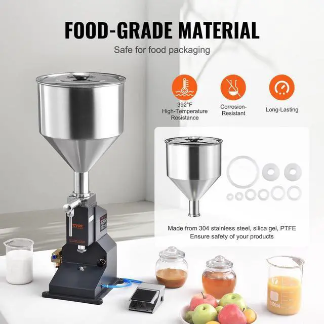 Alt view image 4 of 7 - VEVOR Pneumatic Paste Liquid Filling Machine, 5-50ml Bottle Filler, Bottle Filling Machine, Stainless Steel Liquid Filler with Pedal for Milk Water Juice Essential Oil Shampoo Cosmetic Honey Lotion