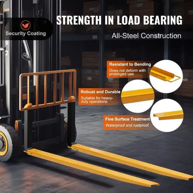 Alt view image 3 of 7 - VEVOR Pallet Fork Extensions, 96" Length 4.5" Width, Heavy Duty Carbon Steel Fork Extensions for Forklifts, 1 Pair Forklift Extensions, Industrial Forklift Fork Attachments for Forklift Truck, Yellow