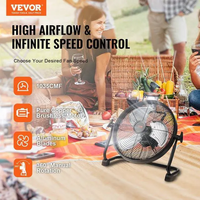Alt view image 2 of 10 - VEVOR Cordless Fan 12 in, Portable Quiet Personal Fan for Home or Office, 360 Degree Manual Pivoting Head, Stepless Speed Regulation High Velocity Cordless Fan, Heavy Duty Metal Industrial Floor Fans
