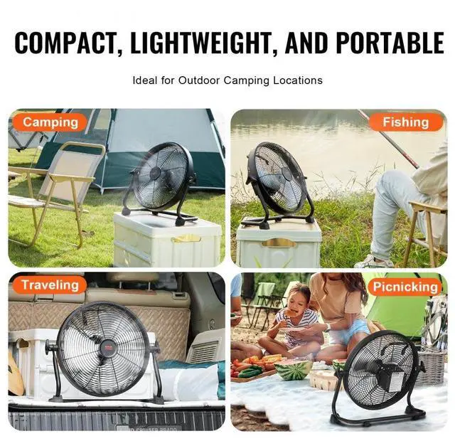 Alt view image 6 of 10 - VEVOR Cordless Fan 12 in, Portable Quiet Personal Fan for Home or Office, 360 Degree Manual Pivoting Head, Stepless Speed Regulation High Velocity Cordless Fan, Heavy Duty Metal Industrial Floor Fans