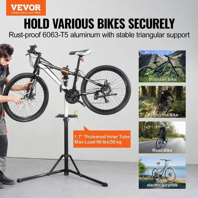 Alt view image 2 of 7 - VEVOR Bike Repair Stand, 66 lbs Heavy-duty Aluminum Bicycle Repair Stand, Adjustable Height Bike Maintenance Workstand with Magnetic Tool Tray Telescopic Arm, Foldable Bike Work Stand for Home, Shops