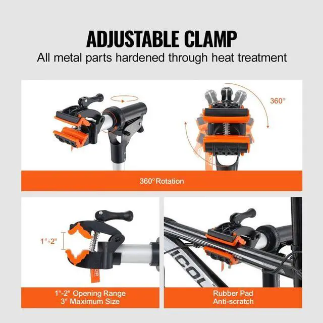 Alt view image 4 of 7 - VEVOR Bike Repair Stand, 66 lbs Heavy-duty Aluminum Bicycle Repair Stand, Adjustable Height Bike Maintenance Workstand with Magnetic Tool Tray Telescopic Arm, Foldable Bike Work Stand for Home, Shops