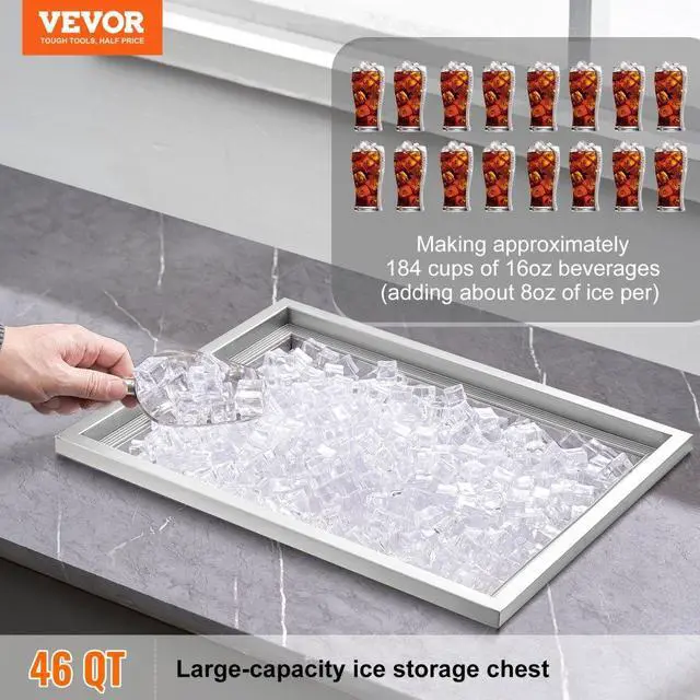 Alt view image 2 of 7 - VEVOR Drop in Ice Chest, 22"L x 17"W x 12"H Stainless Steel Ice Cooler, Commercial Ice Bin with Cover, 40 qt Outdoor Kitchen Ice Bar, Drain-pipe and Drain Plug Included, for Cold Wine Beer