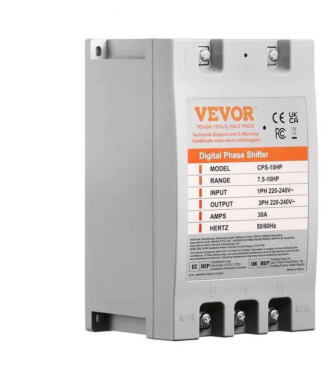 Main image of VEVOR 3 Phase Converter - 10HP 30A 220V Single Phase to 3 Phase Converter, Digital Phase Shifter for Residential and Light Commercial Use, 220V-240V Input/Output (One Converter for One Motor Only)
