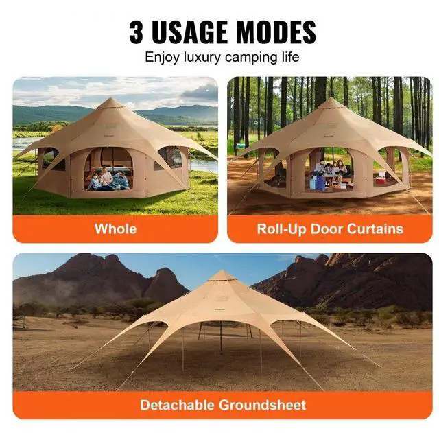 Alt view image 3 of 7 - VEVOR Canvas Tent, 4 Seasons 5 m/16.4 ft Bell Tent, Canvas Tent for Camping with Stove Jack, Breathable Yurt Tent for up to 8 People, Family Camping Outdoor Hunting Party