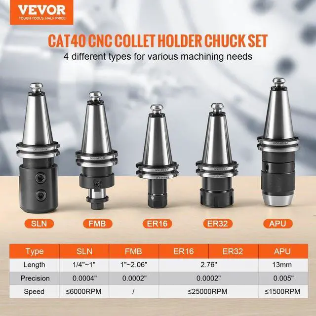 Alt view image 2 of 7 - VEVOR CAT40 Collet Holder ER 16/32 Collet Set, 35 PCs, SLN FMB ER16/32 APU Tool Holders Spring Steel Collet Chucks with 10 Pull Studs and 3 Wrenches, for Milling Machine Drill Presses Boring Machine