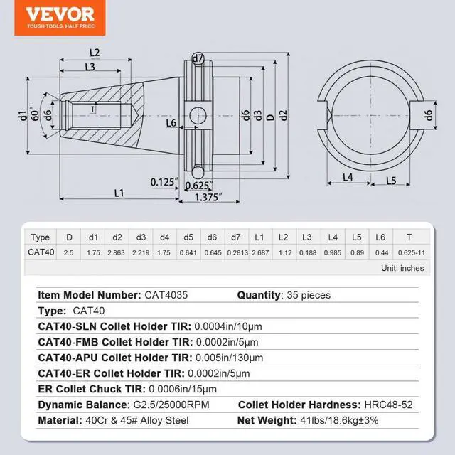 Alt view image 7 of 7 - VEVOR CAT40 Collet Holder ER 16/32 Collet Set, 35 PCs, SLN FMB ER16/32 APU Tool Holders Spring Steel Collet Chucks with 10 Pull Studs and 3 Wrenches, for Milling Machine Drill Presses Boring Machine