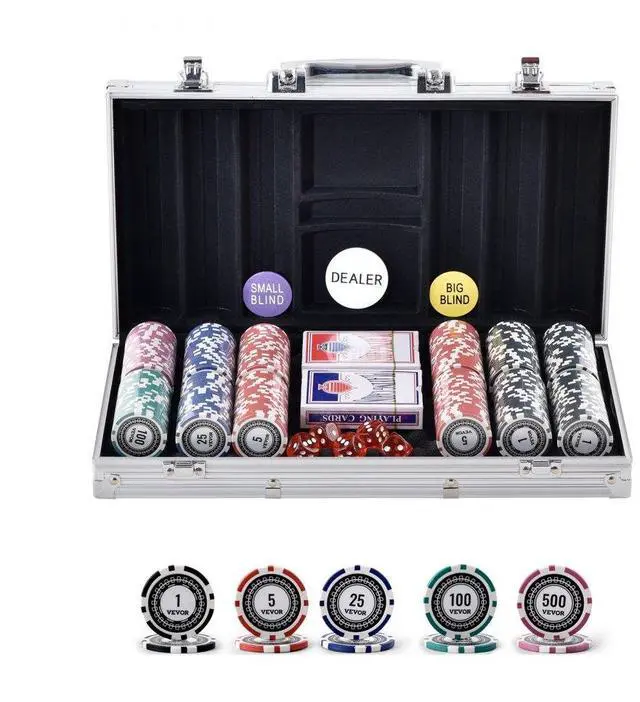Main image of VEVOR Poker Chip Set, 300-Piece Poker Set, Complete Poker Playing Game Set with Aluminum Carrying  Case, 11.5 Gram Casino Chips, Cards, Buttons and Dices, for Texas Hold'em, Blackjack, Gambling