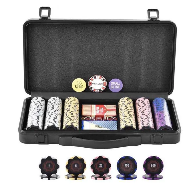 Main image of VEVOR Poker Chip Set, 300-Piece Poker Set, Complete Poker Playing Game Set with Carrying  Case, Heavyweight 14 Gram Casino Clay Chips, Cards, Buttons and Dices, for Texas Hold'em, Blackjack, Gambling