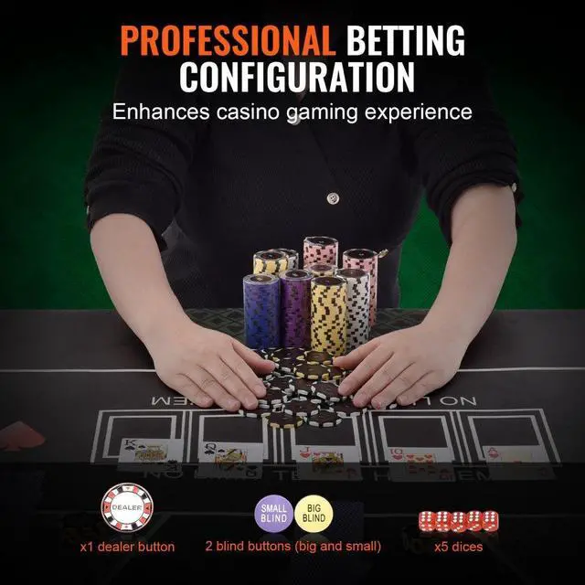 Alt view image 5 of 7 - VEVOR Poker Chip Set, 300-Piece Poker Set, Complete Poker Playing Game Set with Carrying  Case, Heavyweight 14 Gram Casino Clay Chips, Cards, Buttons and Dices, for Texas Hold'em, Blackjack, Gambling