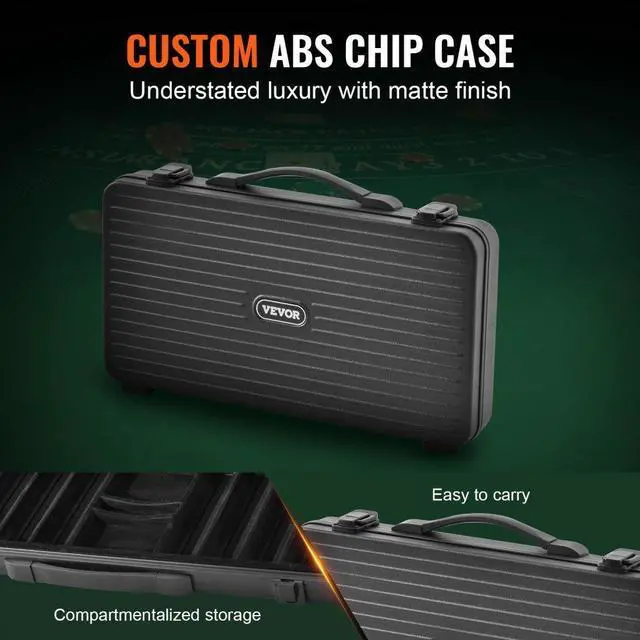 Alt view image 6 of 7 - VEVOR Poker Chip Set, 300-Piece Poker Set, Complete Poker Playing Game Set with Carrying  Case, Heavyweight 14 Gram Casino Clay Chips, Cards, Buttons and Dices, for Texas Hold'em, Blackjack, Gambling