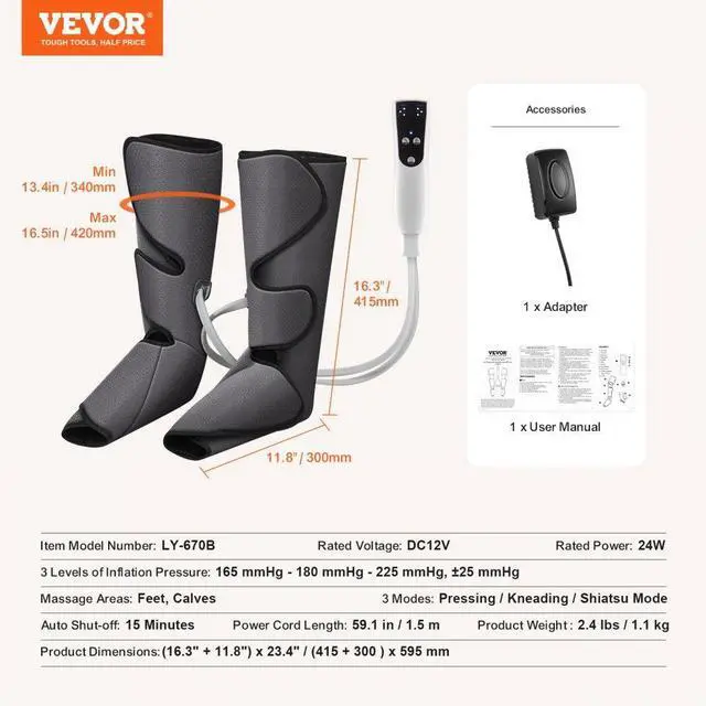 Alt view image 7 of 7 - VEVOR Leg Massager with Air Compression, Foot and Calf Massager with 3 Modes & 3 Intensities, LCD Controller, Compression Massage Boot for Circulation, Swelling and Pain Relief- Great Gift for Mom/Dad