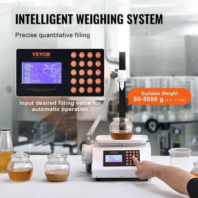Alt view image 4 of 7 - VEVOR Liquid Filling Machine, 50-5000 g Weighing Capacity, Automatic Bottle Filler Machine Bottling Machine Gear Pump Digital Control for Honey, Oil, Wine, Detergent, Viscous Liquids (Single Nozzle)