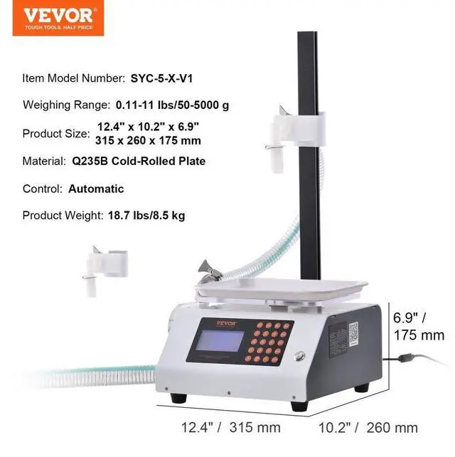 Alt view image 7 of 7 - VEVOR Liquid Filling Machine, 50-5000 g Weighing Capacity, Automatic Bottle Filler Machine Bottling Machine Gear Pump Digital Control for Honey, Oil, Wine, Detergent, Viscous Liquids (Single Nozzle)