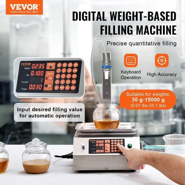 Alt view image 2 of 7 - VEVOR Liquid Filling Machine, 30-15000 g Weighing Capacity, Automatic Bottle Filler Machine Bottling Machine Digital Control for Milk, Water, Oil, Wine, Beverage, Detergent, Shampoo (Single Nozzle)