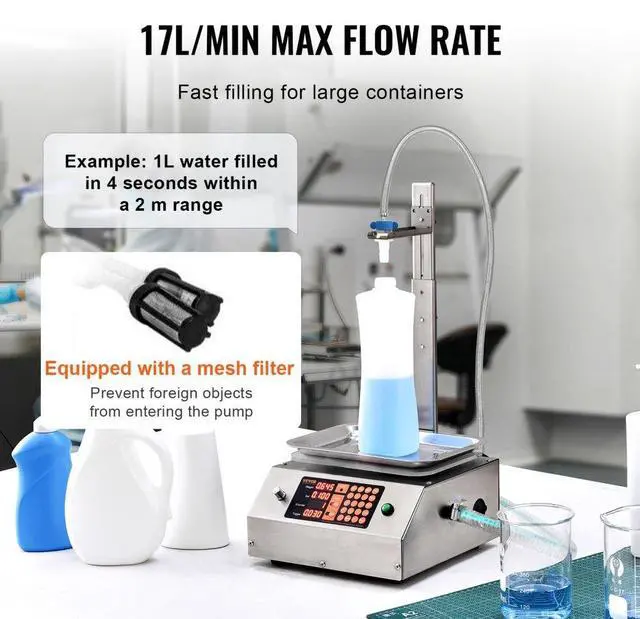 Alt view image 3 of 7 - VEVOR Liquid Filling Machine, 30-15000 g Weighing Capacity, Automatic Bottle Filler Machine Bottling Machine Digital Control for Milk, Water, Oil, Wine, Beverage, Detergent, Shampoo (Single Nozzle)