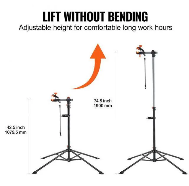 Alt view image 3 of 7 - VEVOR Bike Repair Stand, 80 lbs Heavy-duty Steel Bicycle Repair Stand, Adjustable Height Bike Maintenance Workstand with Magnetic Tool Tray Telescopic Arm, Foldable Bike Work Stand for Home, Shops