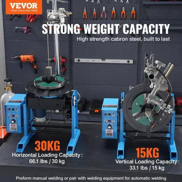 Alt view image 2 of 14 - VEVOR Rotary Welding Positioner 66LBS / 30KG, 0-90° Welding Positioning Turntable Table 1-12RPM 80W, with 12.4 Inch 3-Jaw Lathe Chuck & Welding Torch Stand Holder for Cutting, Grinding, Assembly