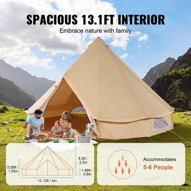 Alt view image 4 of 7 - VEVOR 5-8 Person Canvas Glamping Bell Tent, Breathable Waterproof Yurt Tent with Stove Jack and Detachable Side Wall for Family Camping,13'x 13'x98"(Diameter 4M)