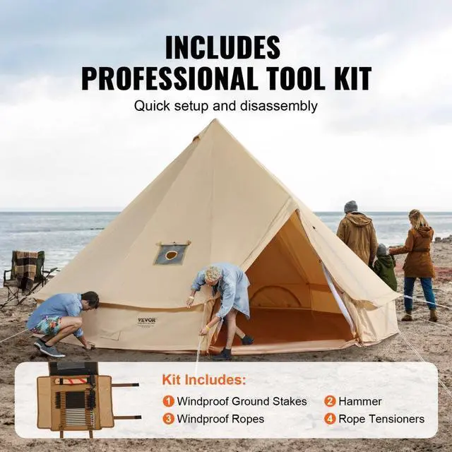 Alt view image 5 of 7 - VEVOR 5-8 Person Canvas Glamping Bell Tent, Breathable Waterproof Yurt Tent with Stove Jack and Detachable Side Wall for Family Camping,13'x 13'x98"(Diameter 4M)