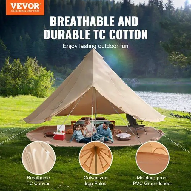 Alt view image 2 of 7 - VEVOR 3-5 Person Canvas Glamping Bell Tent, Breathable Waterproof Yurt Tent with Stove Jack and Detachable Side Wall for Family Camping, 10'x 10'x98"(Diameter 3M)