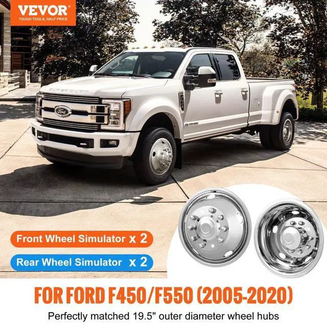 Alt view image 2 of 14 - VEVOR 19.5-inch 10 Lug Wheel Simulators, 304 Stainless Steel Wheel Simulator Kit with Mirror Polished Finish, 2 Front and 2 Rear Wheel Covers Fit for For Ford F450/F550 (2005-2020), 4 pcs