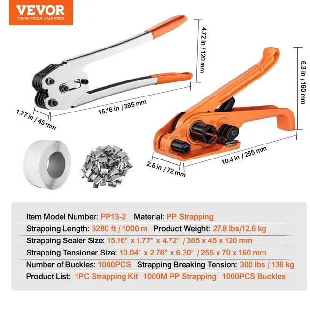 Alt view image 7 of 14 - VEVOR Banding Strapping Kit with Strapping Tensioner Tool, Banding Sealer Tool, 3280 ft Length PP Band, 1000 Metal Seals, Pallet Packaging Strapping Banding Kit Banding Packaging Strapping for Packing