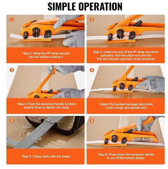 Alt view image 5 of 14 - VEVOR Banding Strapping Kit with Strapping Tensioner Tool, Banding Sealer Tool, 3280 ft Length PP Band, 1000 Metal Seals, Pallet Packaging Strapping Banding Kit Banding Packaging Strapping for Packing