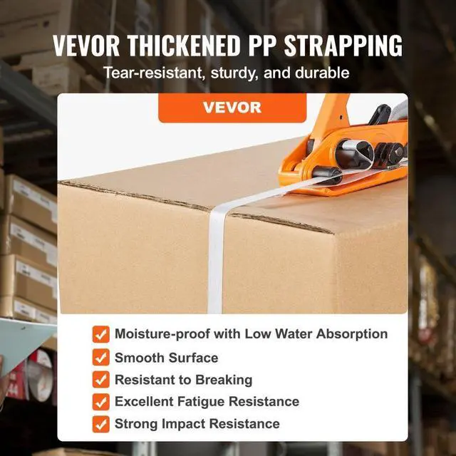 Alt view image 4 of 14 - VEVOR Banding Strapping Kit with Strapping Tensioner Tool, Banding Sealer Tool, 3280 ft Length PP Band, 1000 Metal Seals, Pallet Packaging Strapping Banding Kit Banding Packaging Strapping for Packing