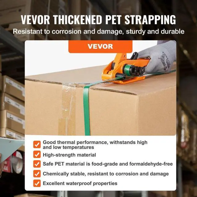 Alt view image 4 of 14 - VEVOR Banding Strapping Kit with Strapping Tensioner Tool, Banding Sealer Tool, 300 Metal Seals, 1000ft Length PET Band, Pallet Packaging Strapping Banding Kit Banding Packaging Strapping for Packing