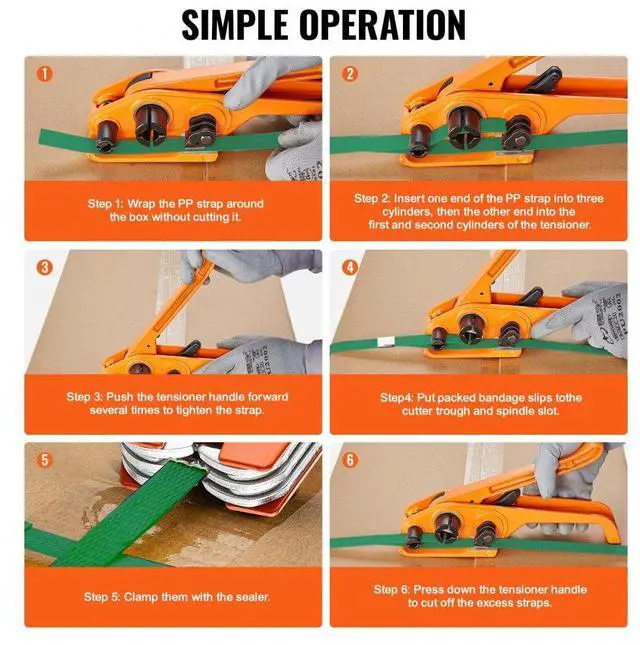 Alt view image 5 of 14 - VEVOR Banding Strapping Kit with Strapping Tensioner Tool, Banding Sealer Tool, 300 Metal Seals, 1000ft Length PET Band, Pallet Packaging Strapping Banding Kit Banding Packaging Strapping for Packing