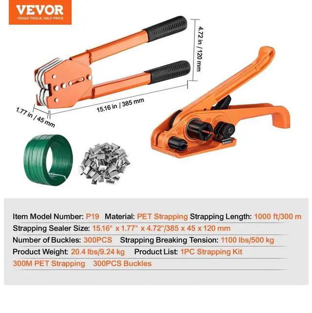 Alt view image 7 of 14 - VEVOR Banding Strapping Kit with Strapping Tensioner Tool, Banding Sealer Tool, 300 Metal Seals, 1000ft Length PET Band, Pallet Packaging Strapping Banding Kit Banding Packaging Strapping for Packing