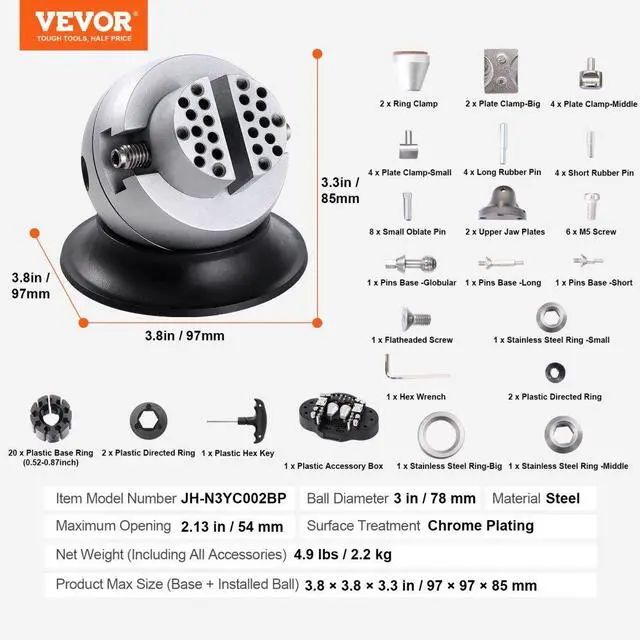 Alt view image 7 of 7 - VEVOR Ball Vise, 3" Engraving Setting Tool, 360° Rotation Engraving Block Vise, 70 PCS Attachment Jewelry Engraving Block Tools Standard Block for Gemstone Inlay and Small-Scale Engraving