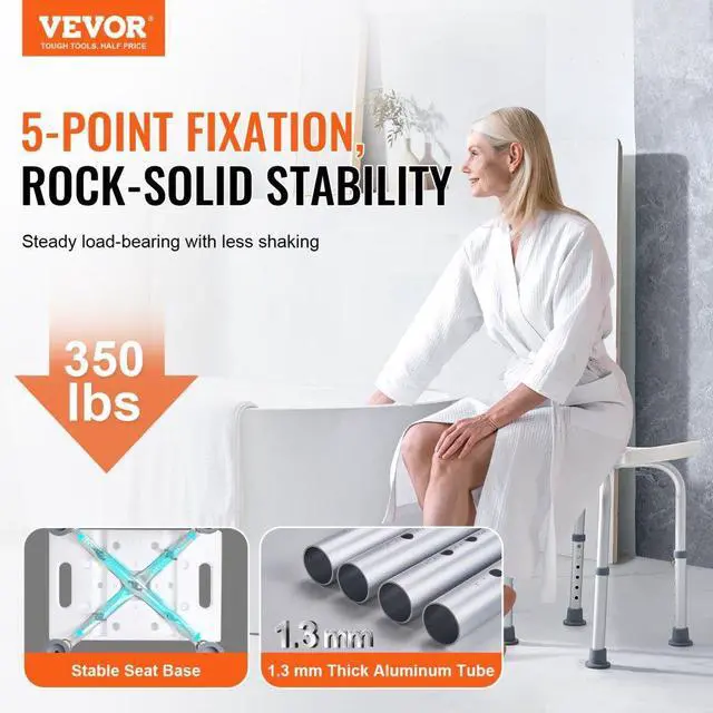 Alt view image 2 of 14 - VEVOR Shower Chair, Adjustable Height Shower Stool with Built-in Handles, Shower Seat for Inside Shower or Tub, Non-Slip Bench Bathtub Stool Seat for Elderly Disabled Handicap, 158.8 kg Capacity