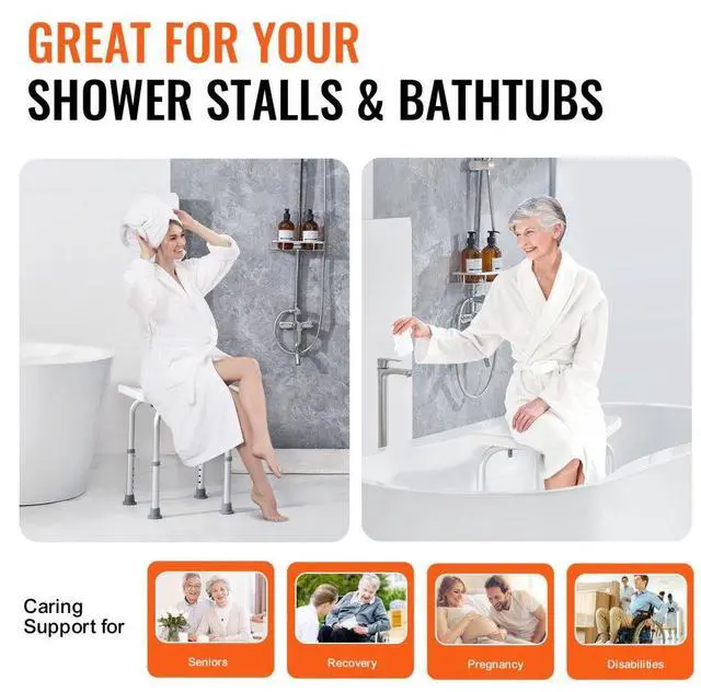 Alt view image 5 of 14 - VEVOR Shower Chair, Adjustable Height Shower Stool with Built-in Handles, Shower Seat for Inside Shower or Tub, Non-Slip Bench Bathtub Stool Seat for Elderly Disabled Handicap, 158.8 kg Capacity